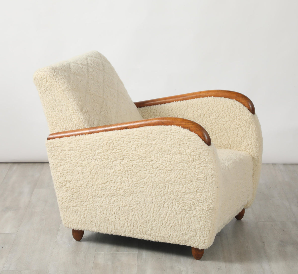 Osvaldo Borsani Lounge Chairs, Sheepskin & Oak, Art Deco, Circa 1945