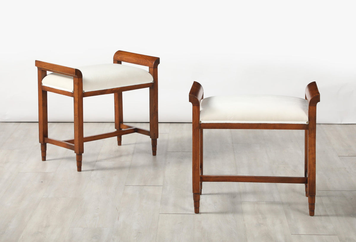 Italian Carved Walnut Stools, Art Deco, 1940