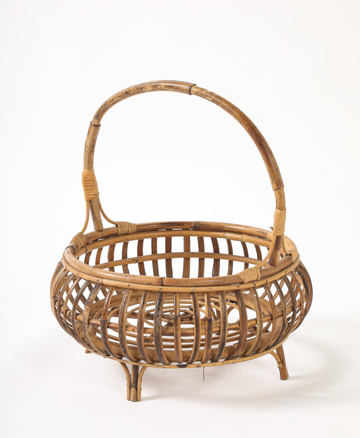 Italian 1950's Bamboo Basket with Handle