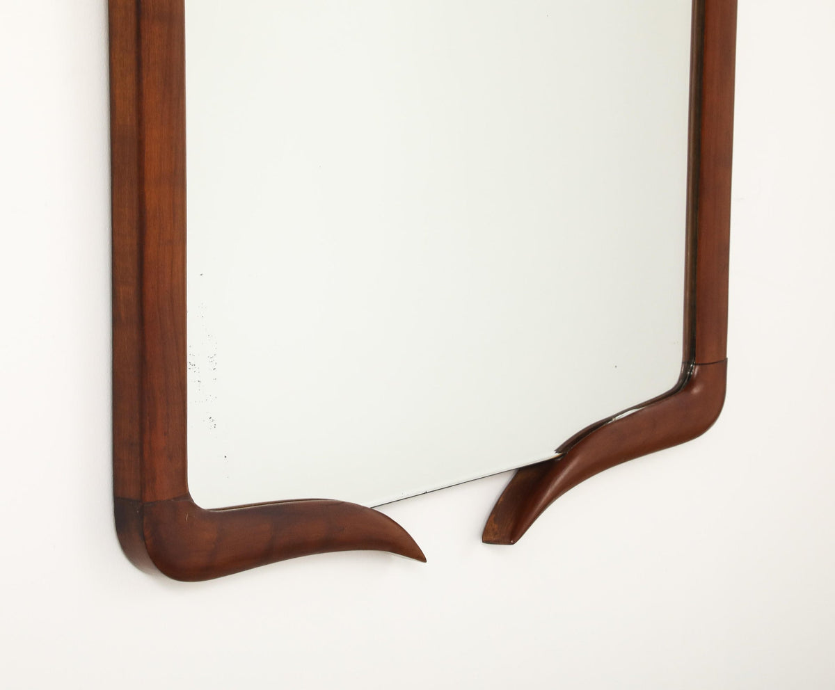 Italian Modernist Walnut Wall Mirror, Italy, circa 1950