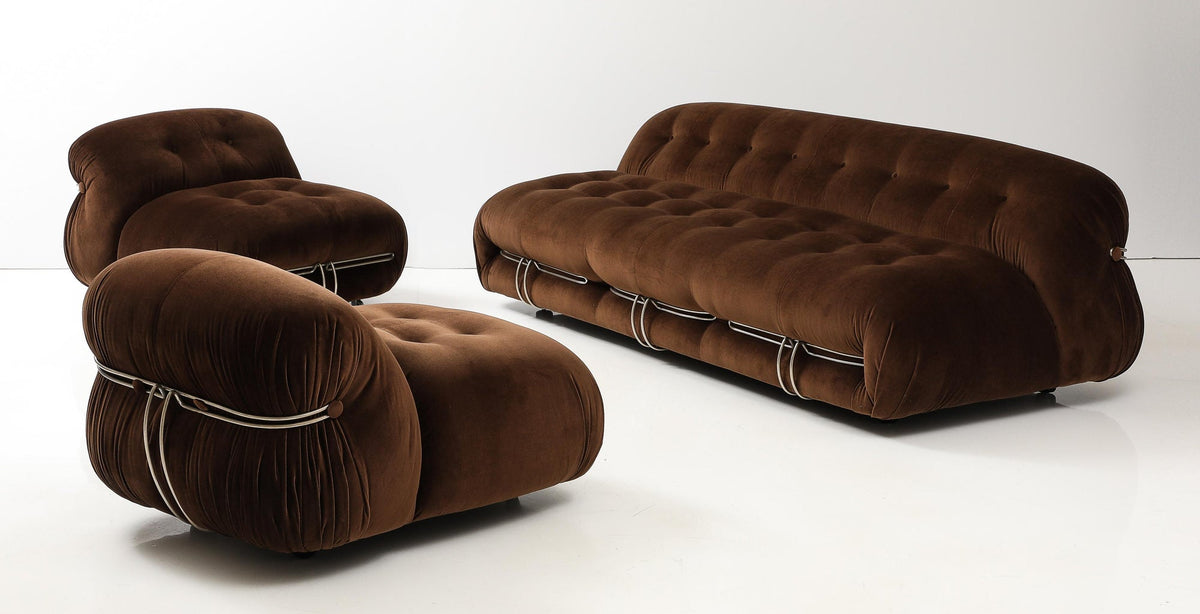 Soriana Sofa by Afra & Tobia Scarpa for Cassina, Velvet, Chrome, 1969
