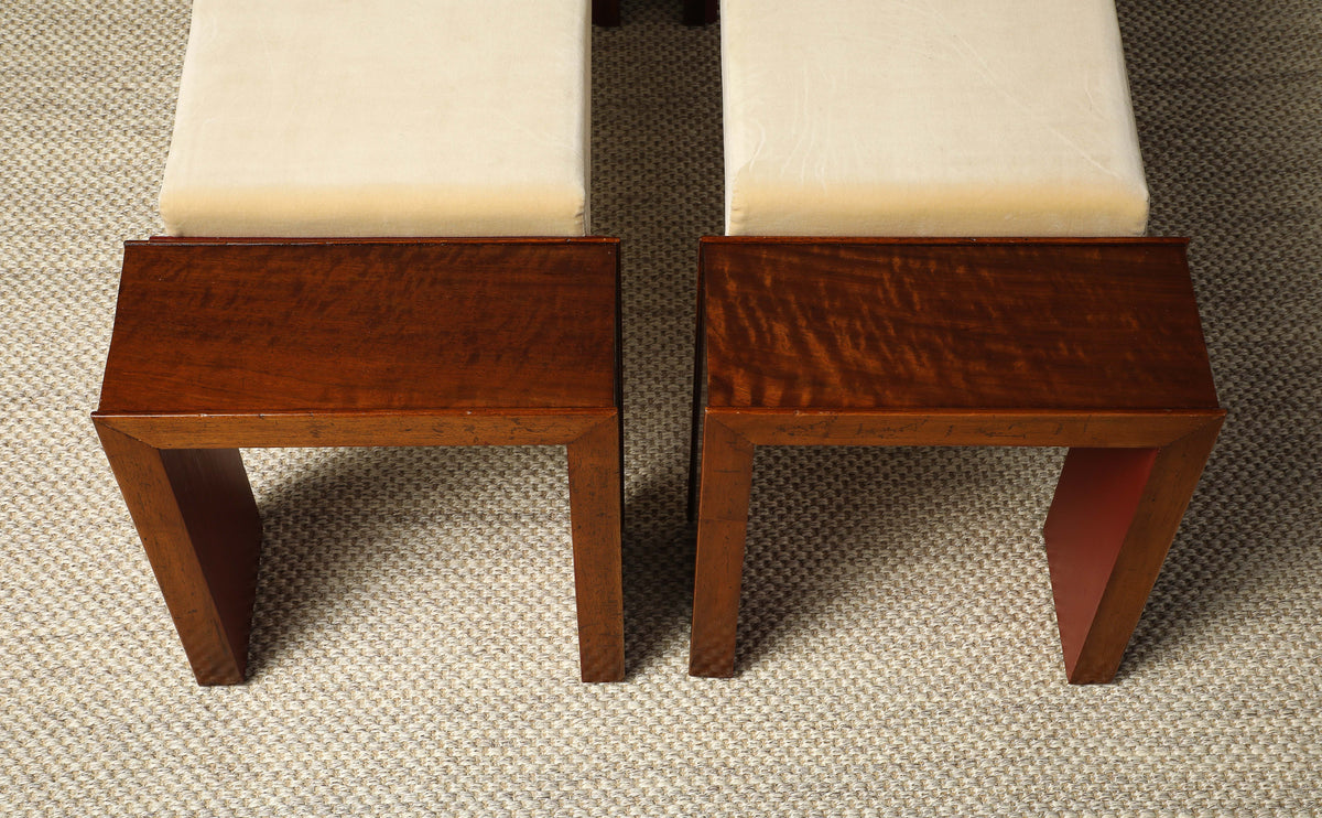 Pair of Italian Walnut Art Deco Stools, circa 1940
