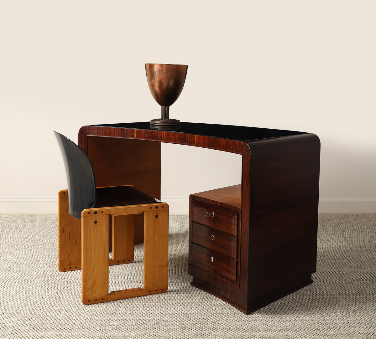 Italian Art Deco Curved Writing Desk, circa 1930