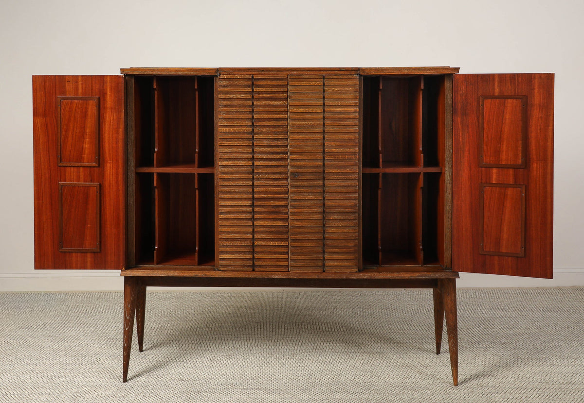 Italian Modernist Sculptural Cerused Oak Dry Bar Cabinet, circa 1940
