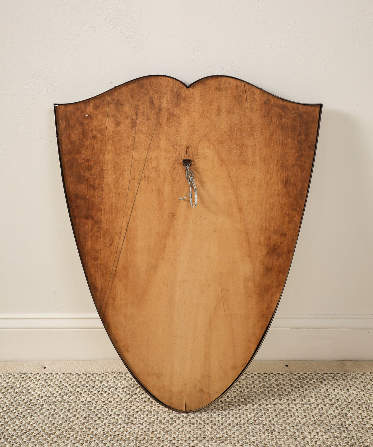 Italian Mid-Century Shield-Form Brass Mirror with Shell Crest, circa 1950
