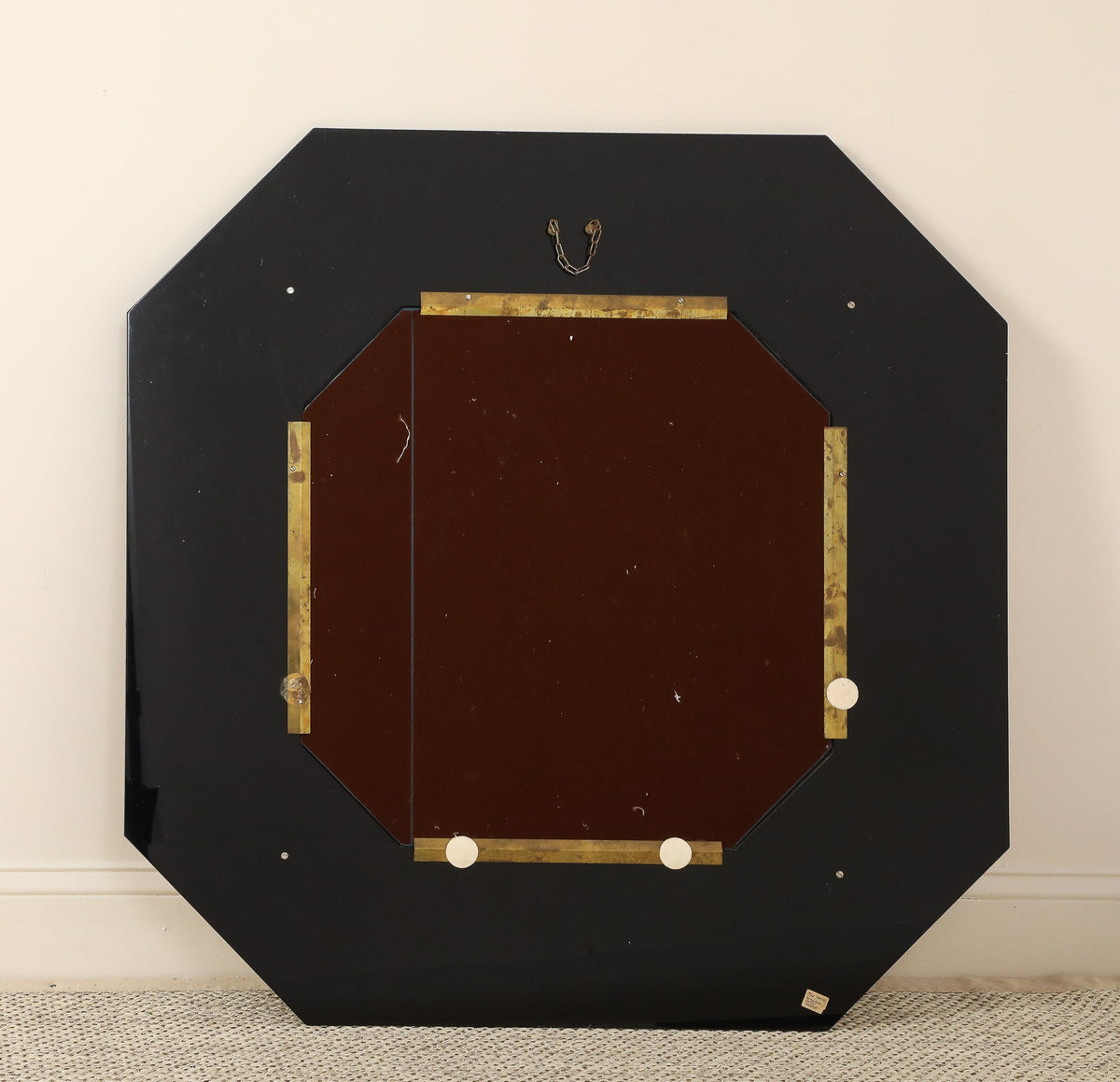 Jean-Claude Mahey Octagonal Black Lacquered & Brass Wall Mirror, circa 1970