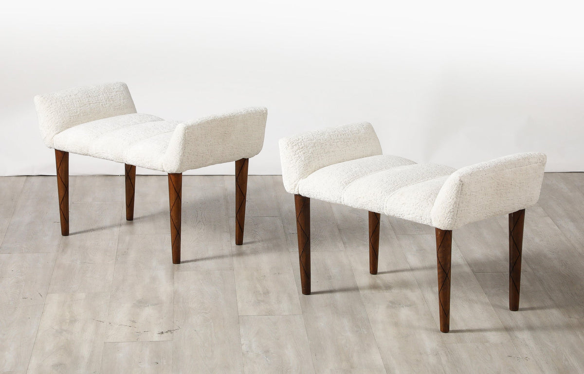 Italian Mid-Century Modern Walnut Benches, Ebonized Inlay, 1950s