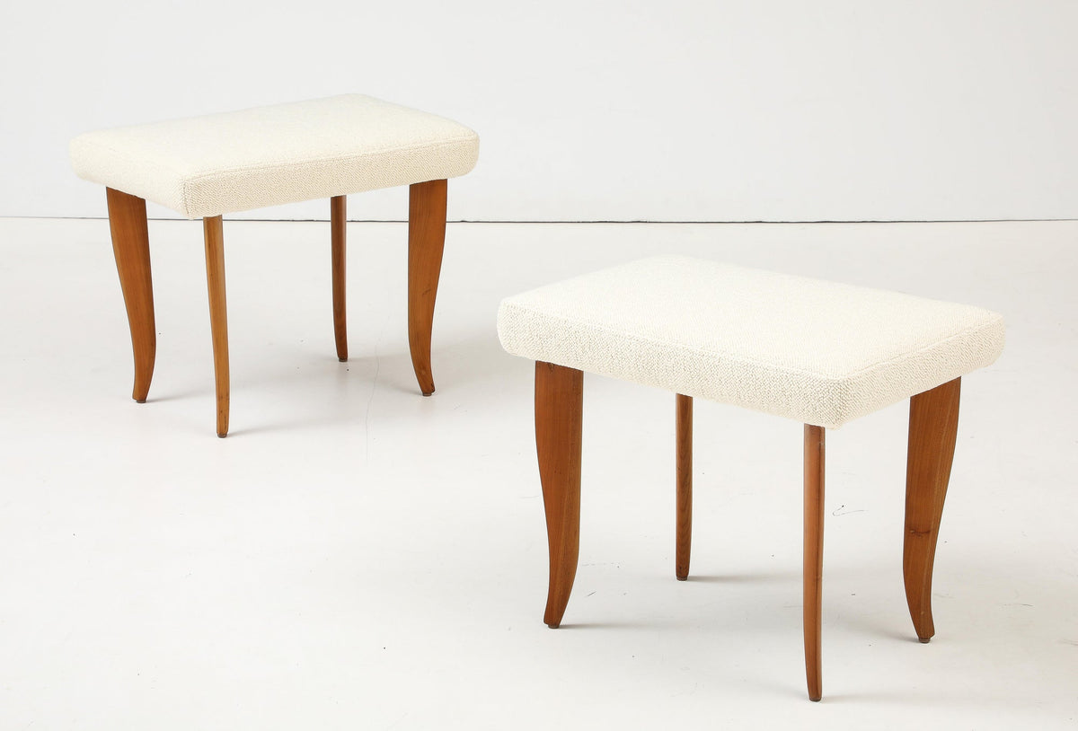 Art Deco Italian Maple Stool with Cream Upholstery, Circa 1940
