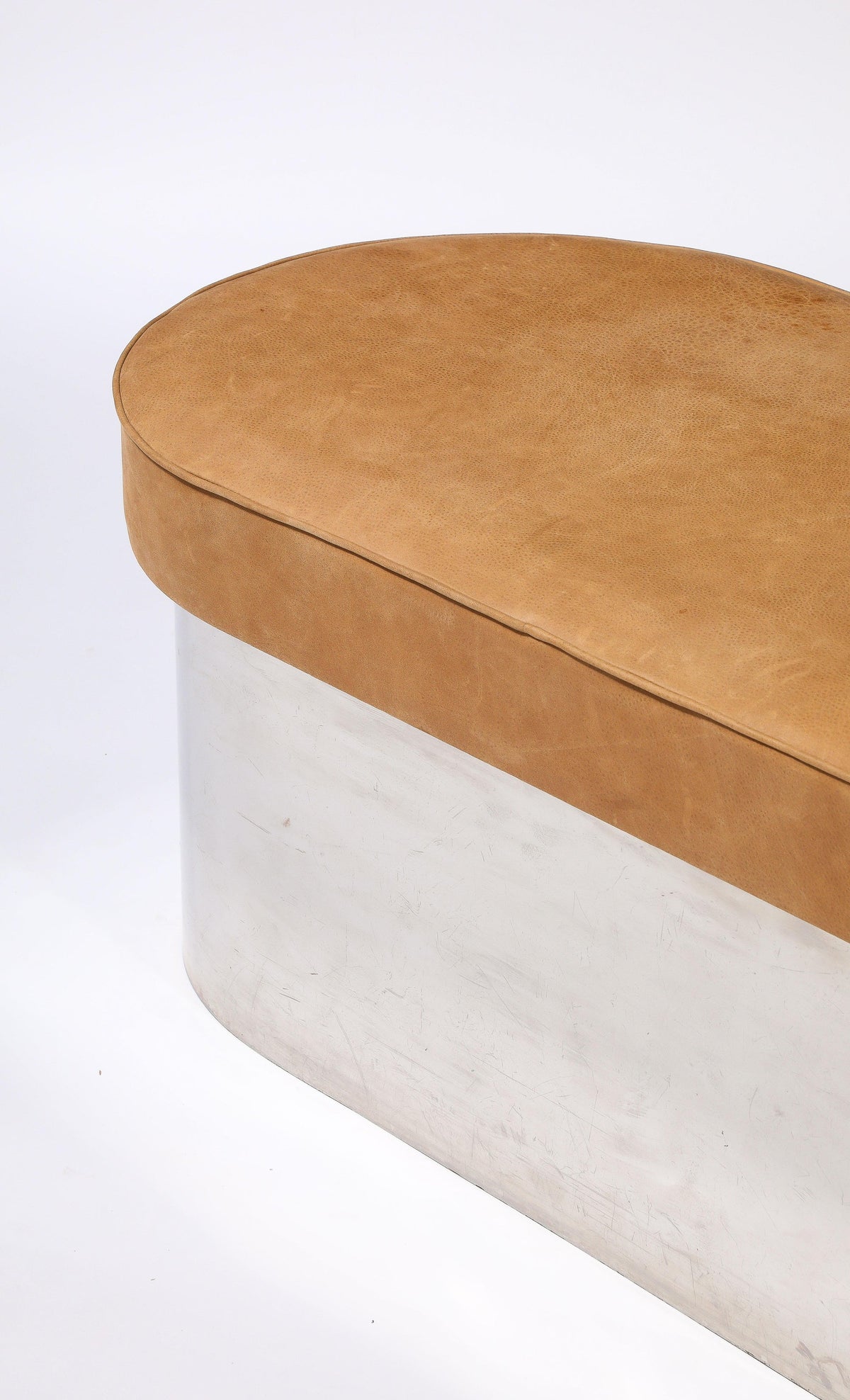 Italian Modernist Chrome Bench with Caramel Leather Cushion, 1970