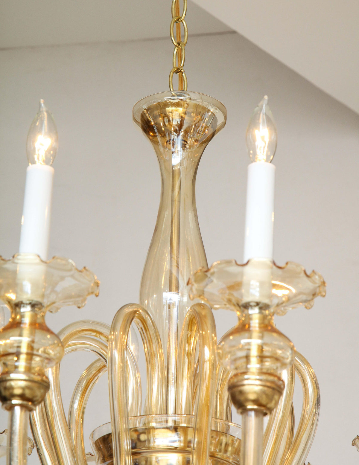 1950 Italian Murano Glass Ten Arm Chandelier with Brass Accents
