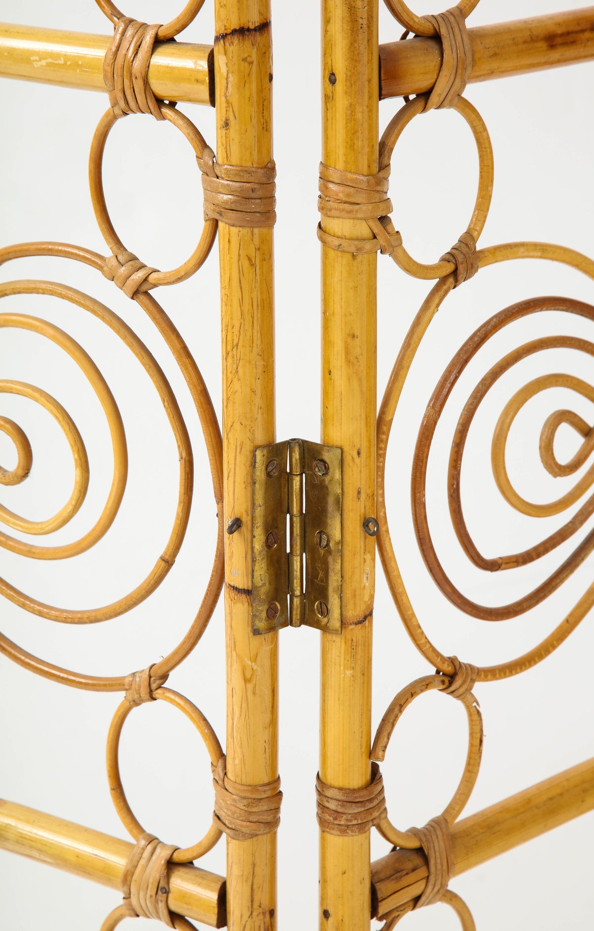 Handmade Italian Bamboo Screen, Three Panels with Brass Hinges, 1970