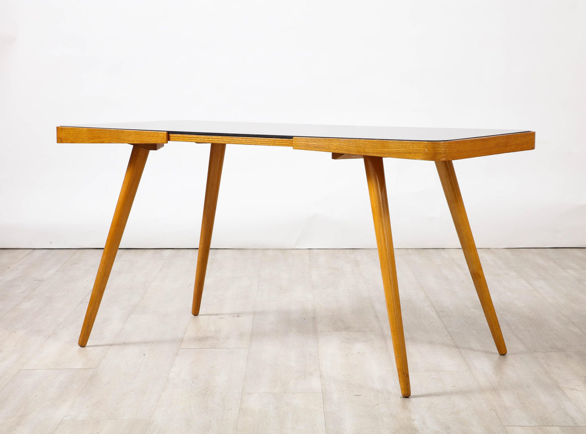 František Jirák Maple Side Table with Black Glass, Czechoslovakia