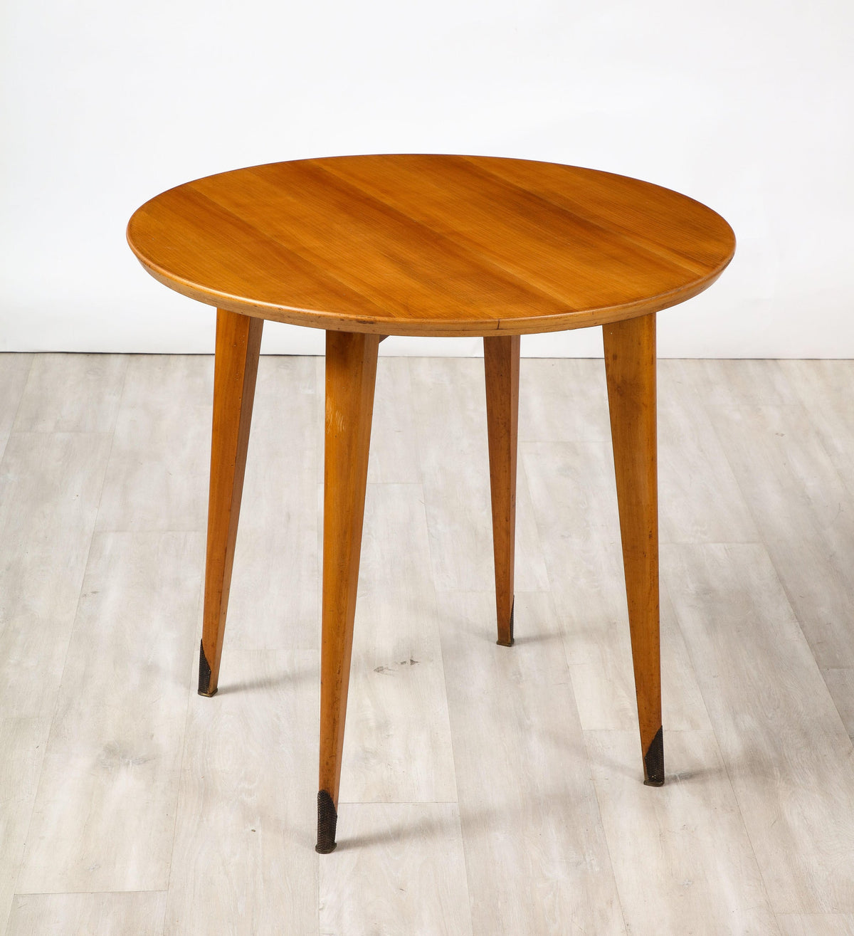 1940 French Cherry Wood Circular Side Table with Tapered Legs