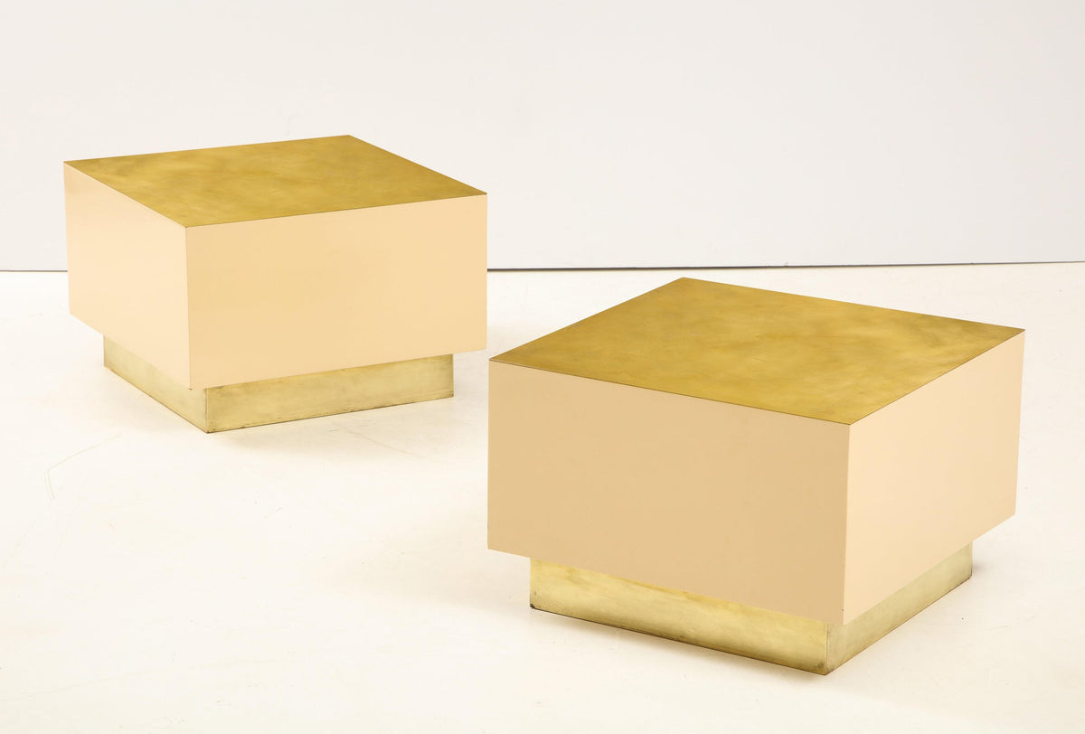 1970s Italian Brass and Lacquer Cube Coffee Tables