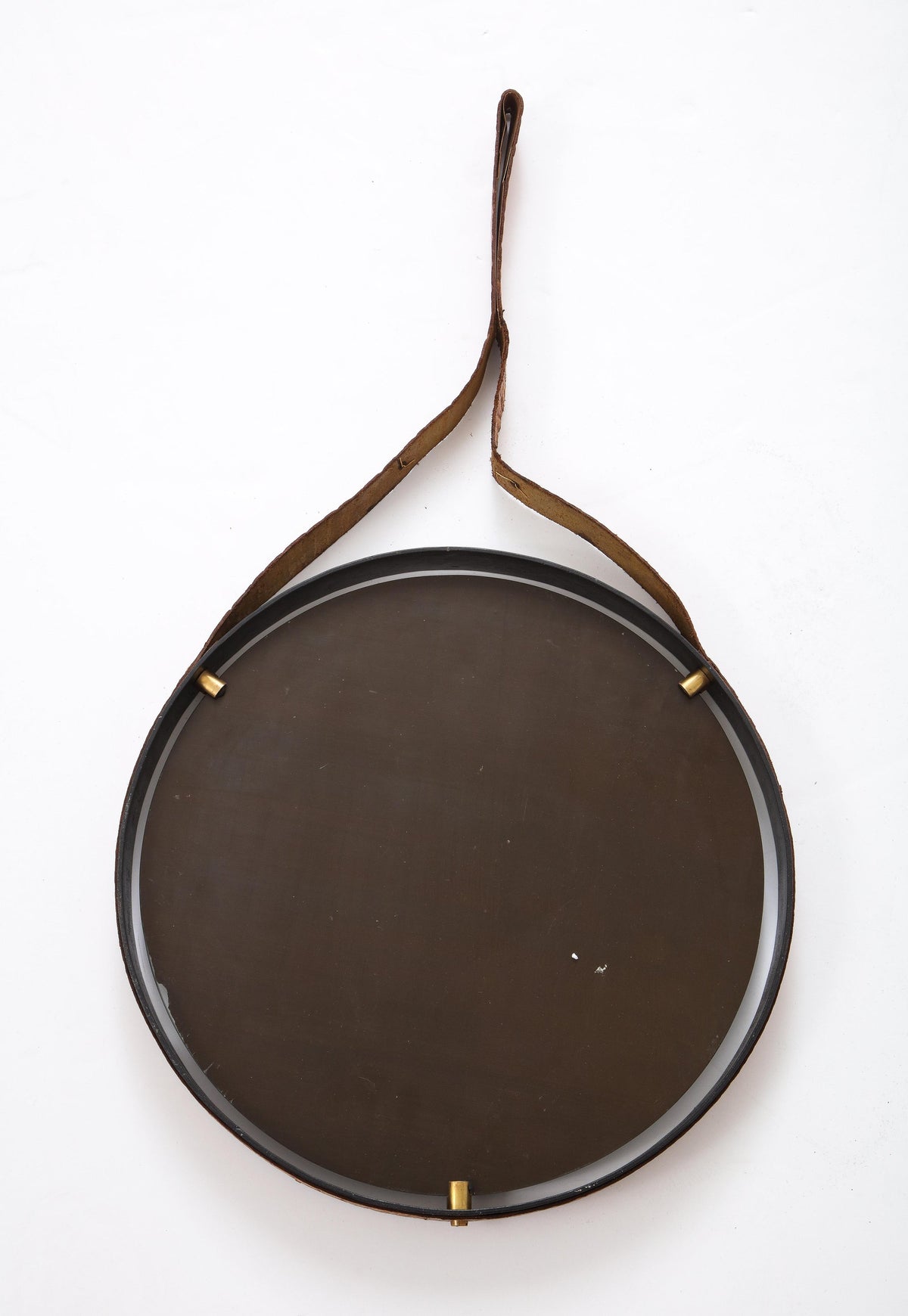 Italian 1960's Circular Floating Wall Mirror with Leather Strap