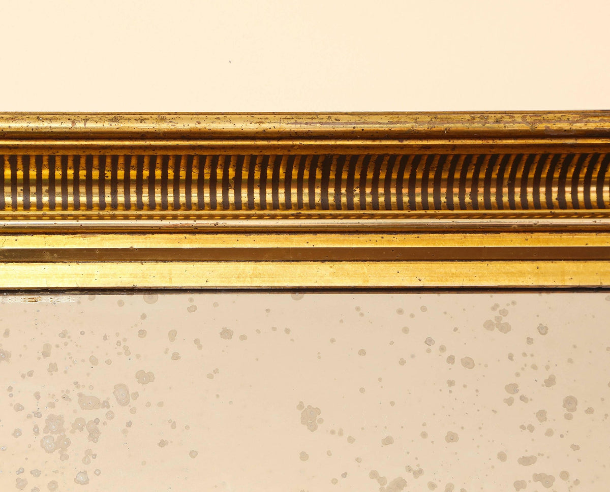 Gilded Mirror Frame with Painted Black Striped Molding and Antique Glass