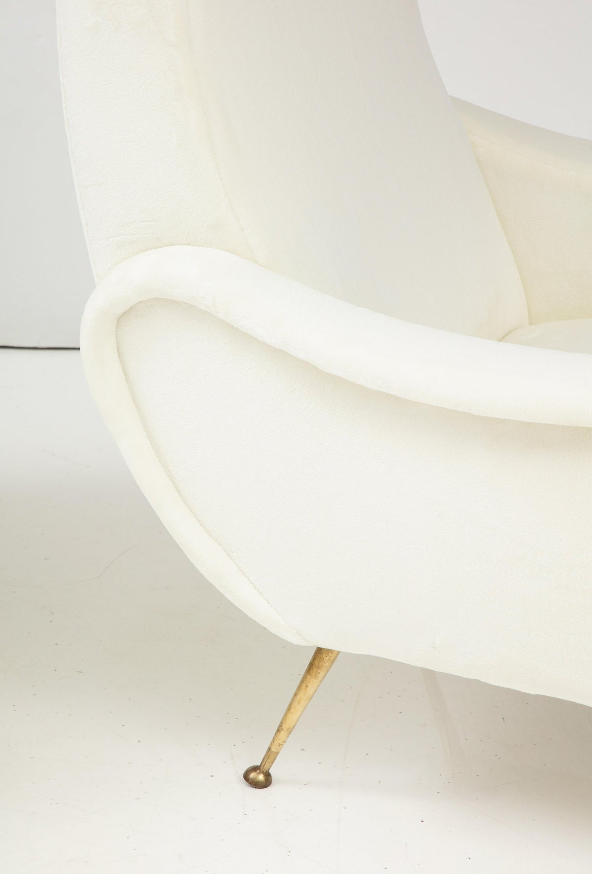 Italian Mid-Century Modern Lounge Chairs, Faux Fur, Brass Legs, 1955