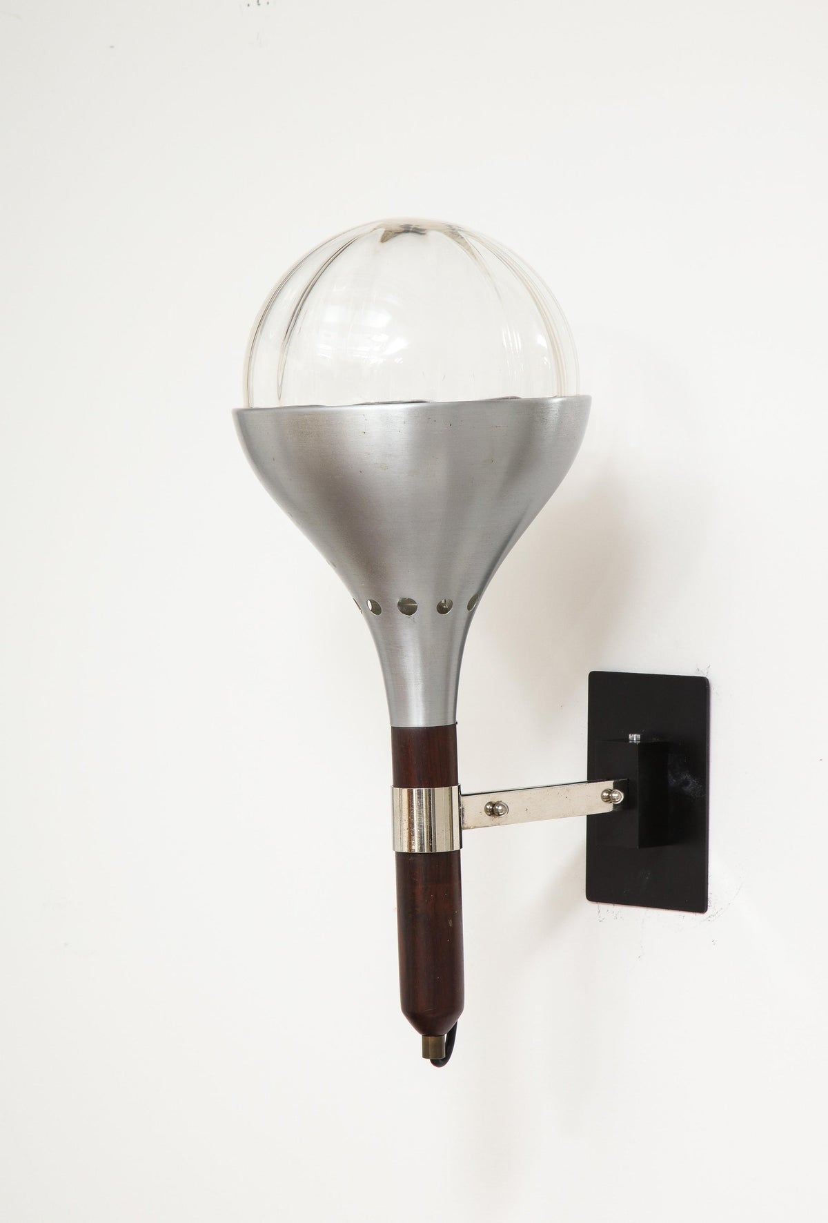 1940s Italian Wall Sconces in Walnut and Nickel Plating