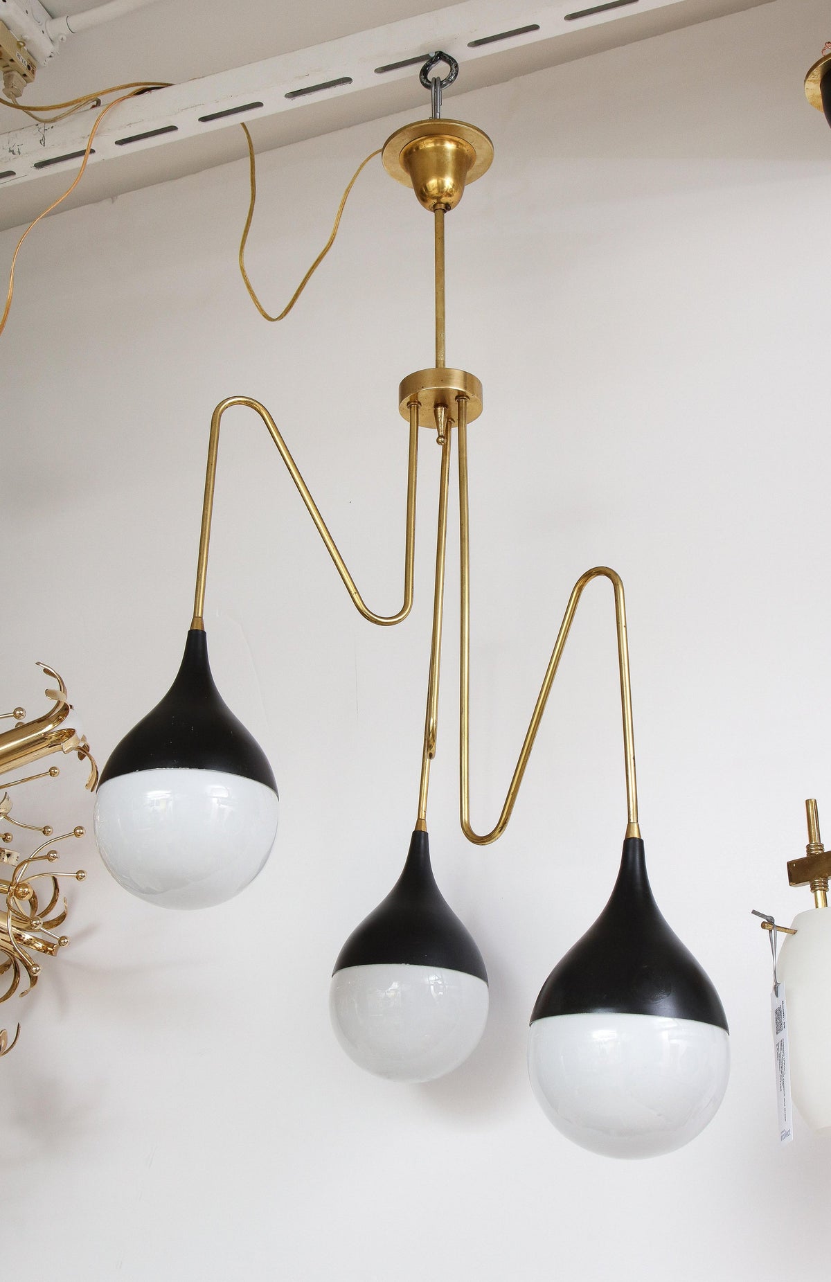 Italian 1950's Brass and Glass Three Light Chandelier