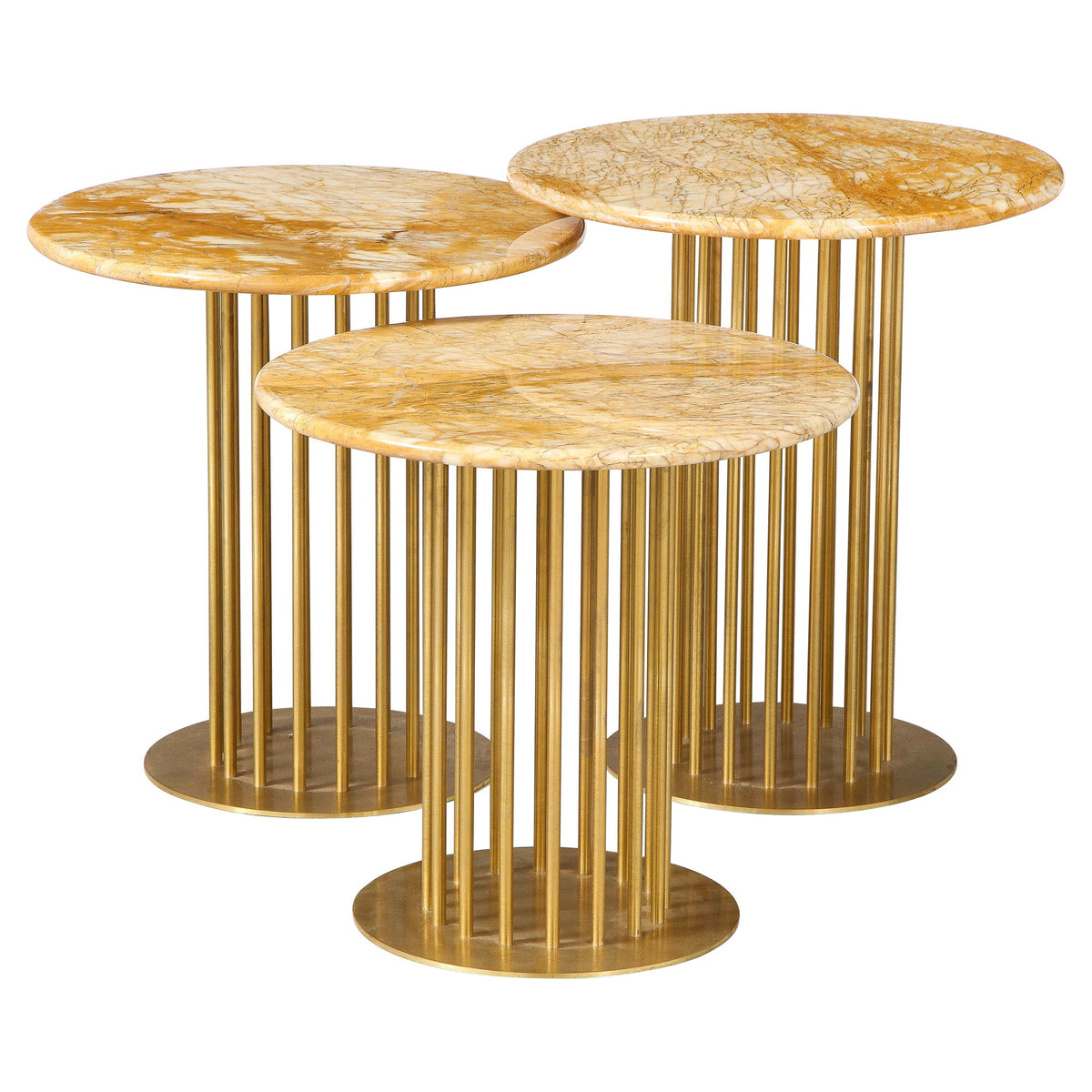 Set of 3 Contemporary Custom Side Tables with Brass Base and Marble
