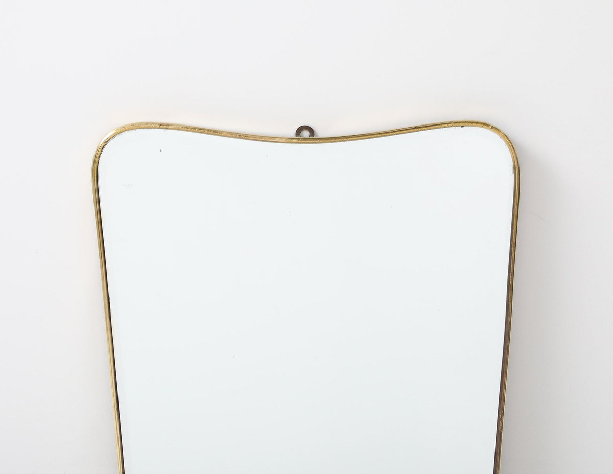 Italian Modernist Brass Wall Mirror, Wood Backing, 1950