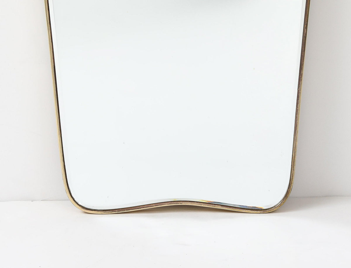 Italian Modernist Brass Wall Mirror, Wood Backing, 1950