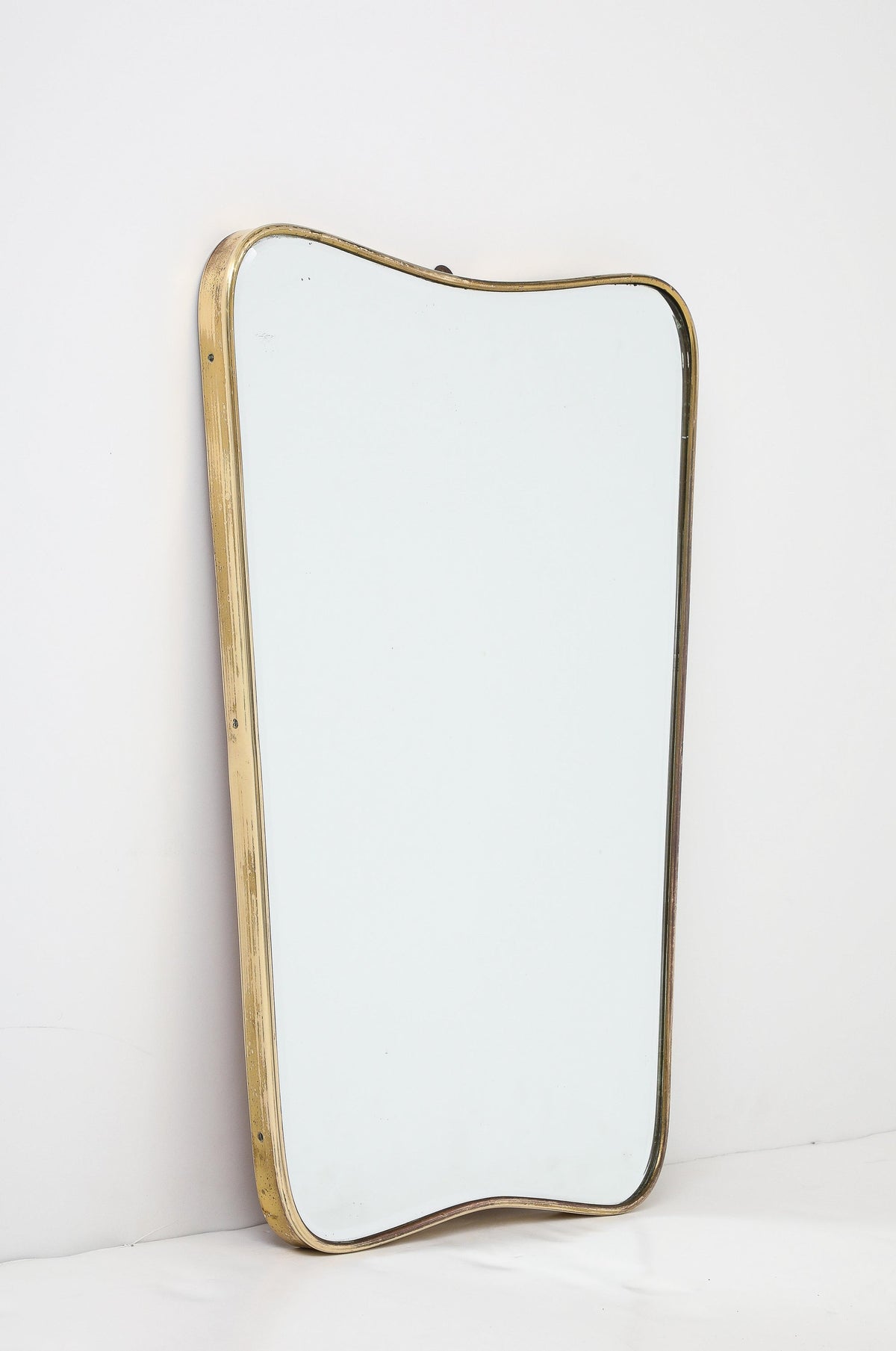Italian Modernist Brass Wall Mirror, Wood Backing, 1950