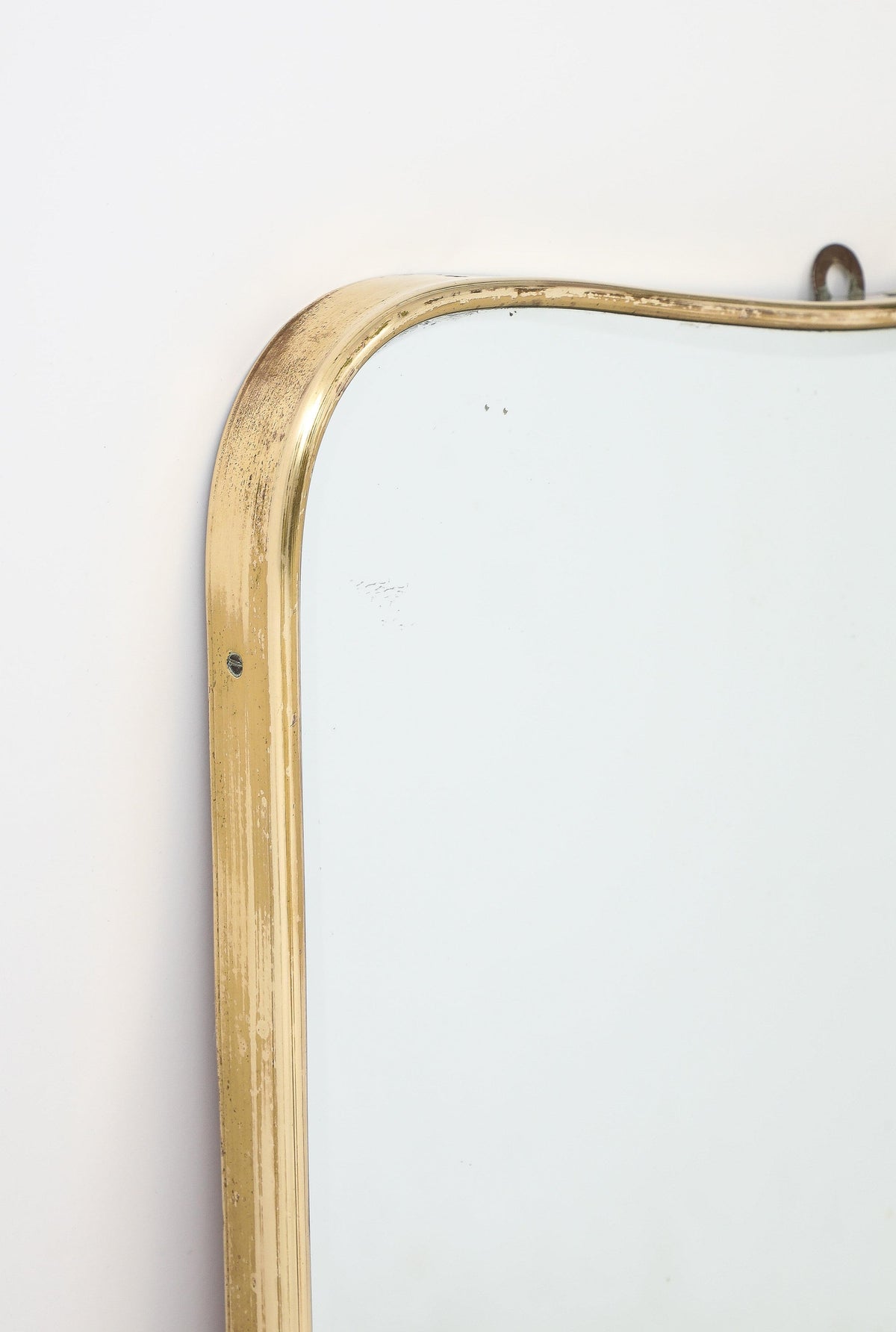 Italian Modernist Brass Wall Mirror, Wood Backing, 1950
