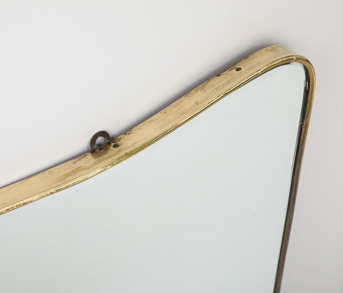 Italian Modernist Brass Wall Mirror, Wood Backing, 1950