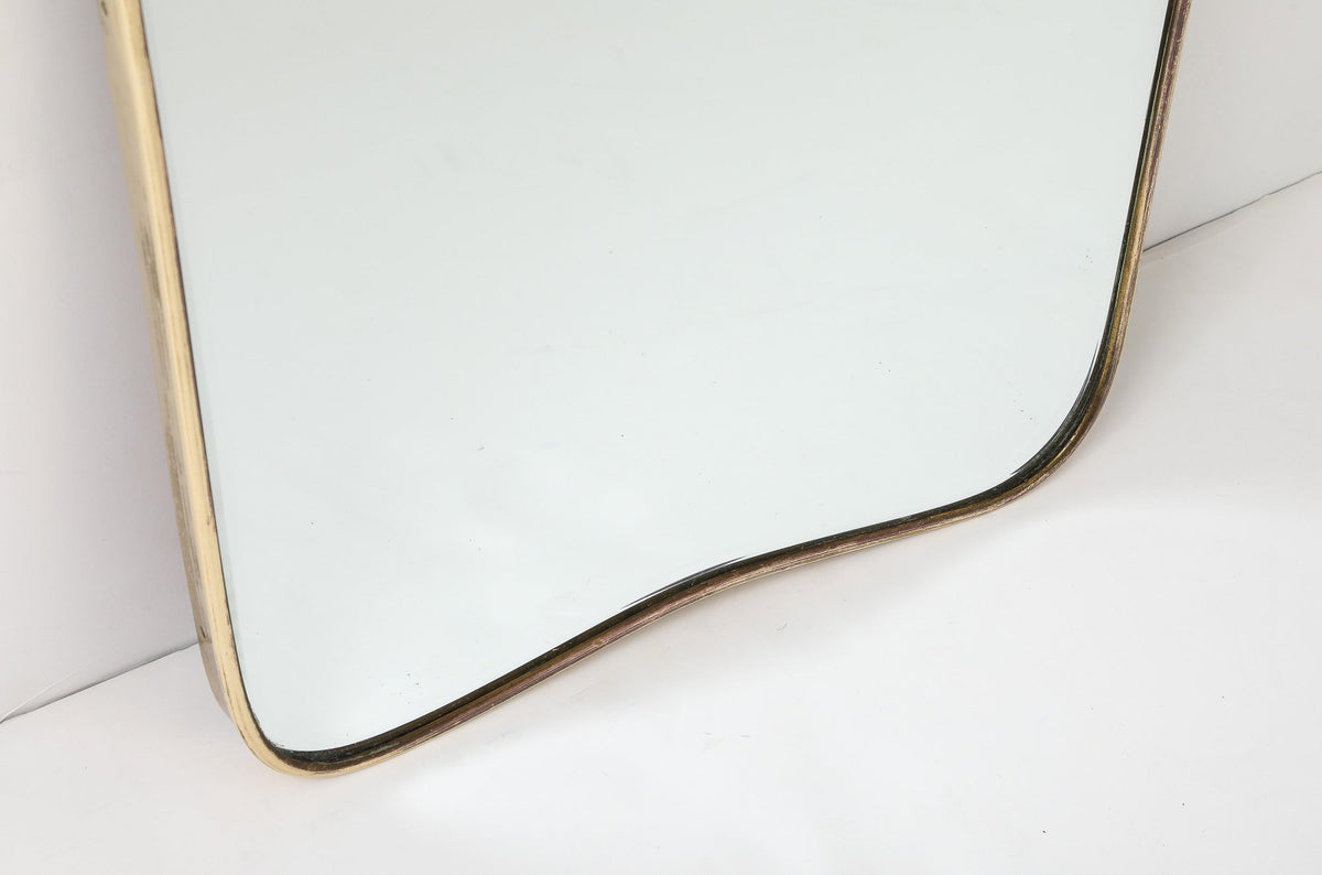 Italian Modernist Brass Wall Mirror, Wood Backing, 1950