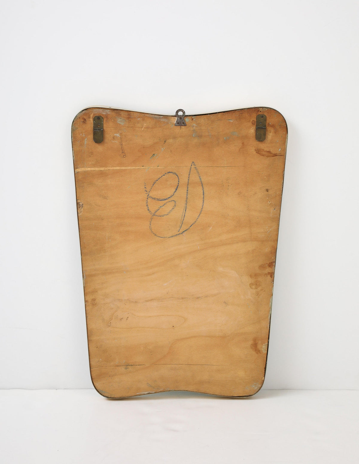Italian Modernist Brass Wall Mirror, Wood Backing, 1950