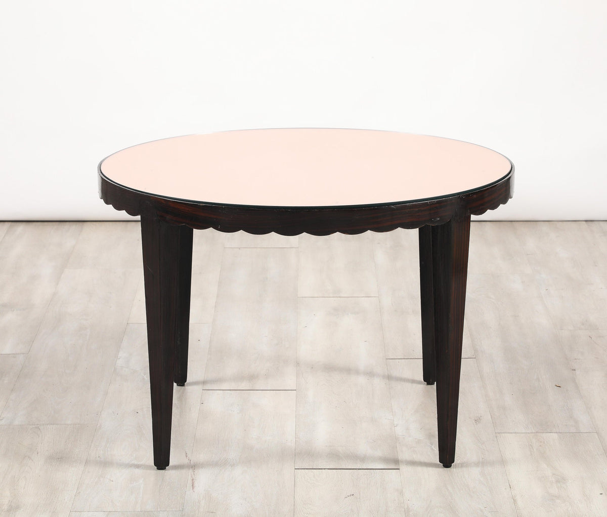 Italian Wood and Rose Gold Glass Scalloped Coffee Table, circa 1950