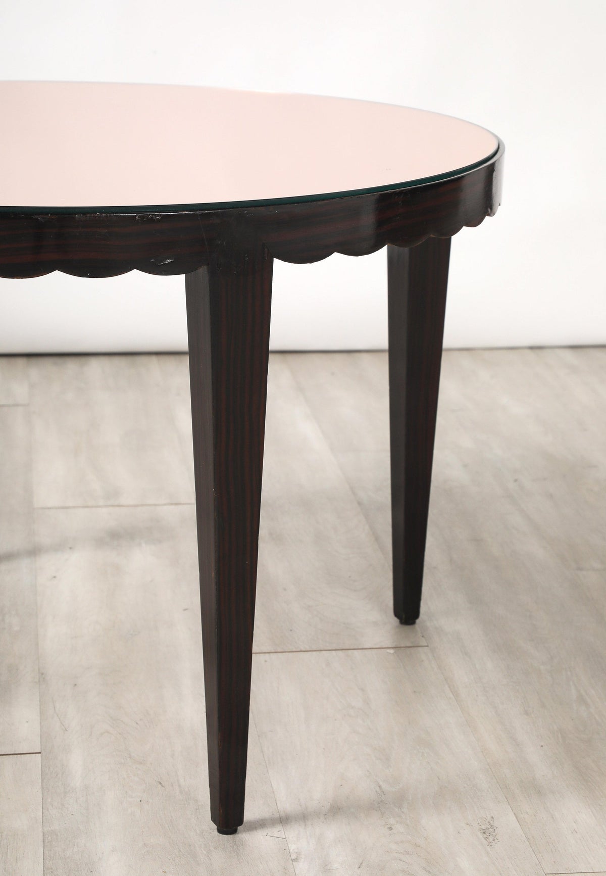 Italian Wood and Rose Gold Glass Scalloped Coffee Table, circa 1950