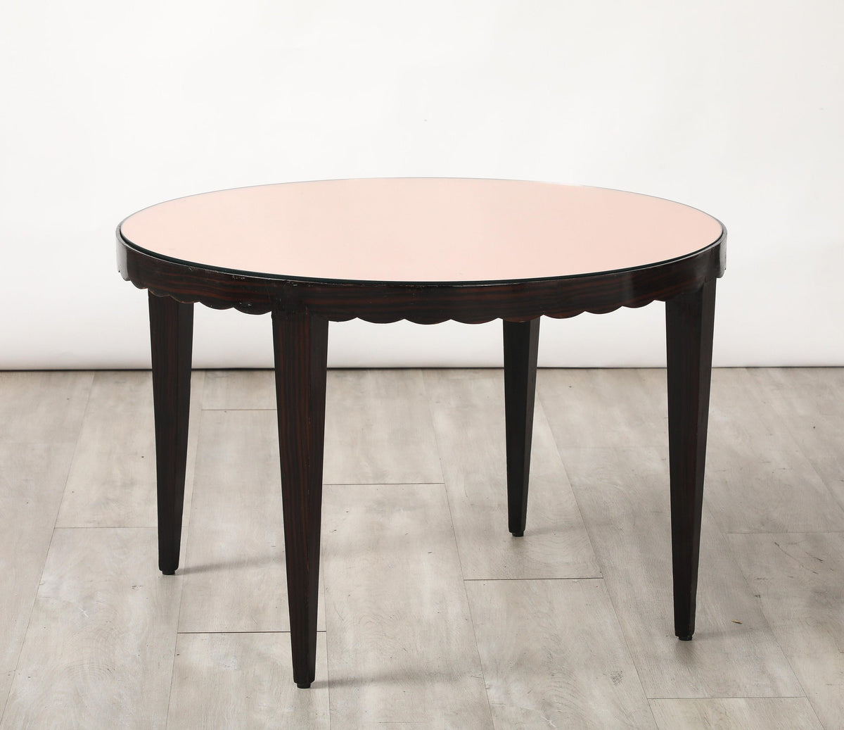 Italian Wood and Rose Gold Glass Scalloped Coffee Table, circa 1950