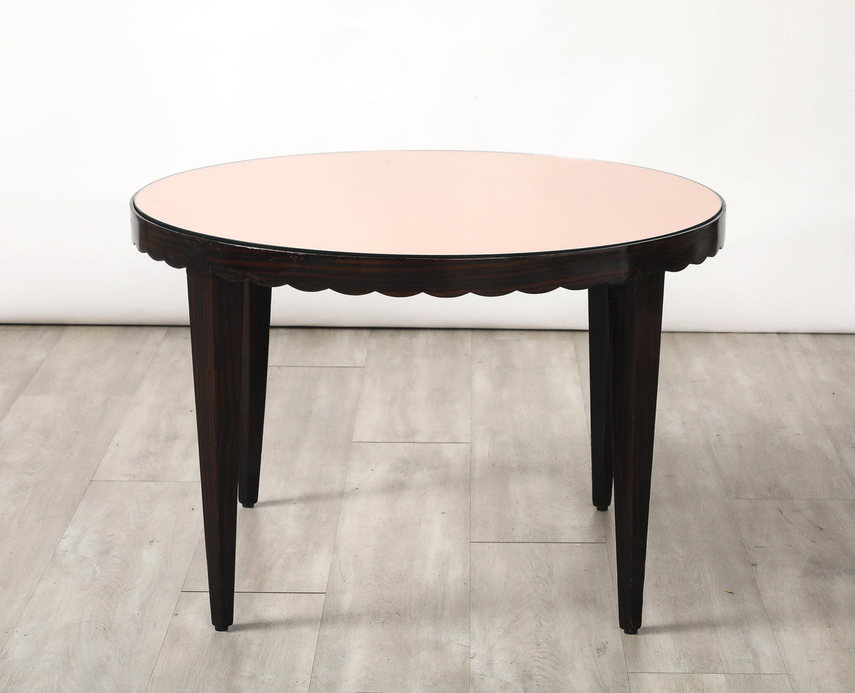 Italian Wood and Rose Gold Glass Scalloped Coffee Table, circa 1950