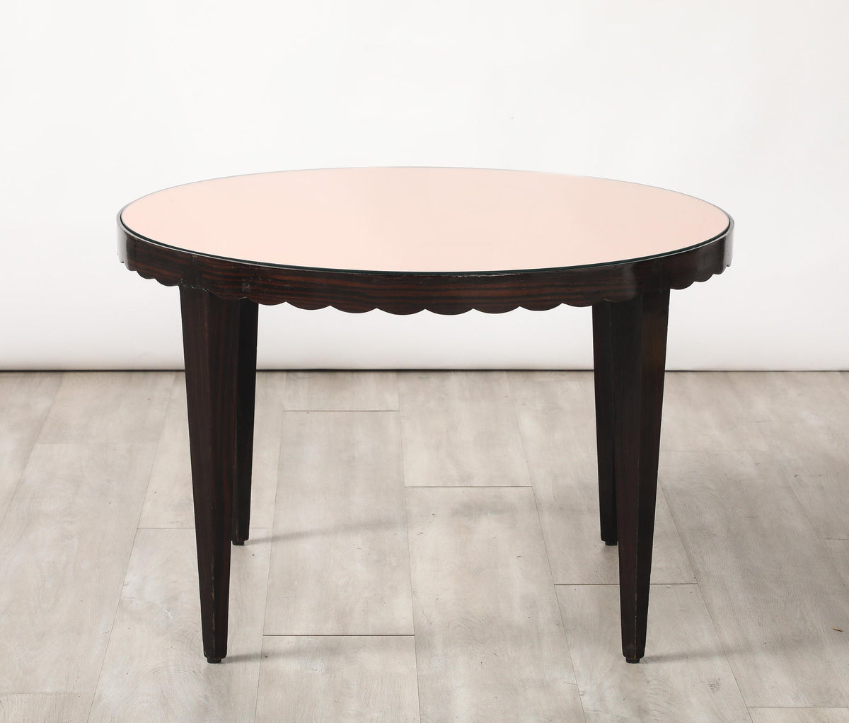 Italian Wood and Rose Gold Glass Scalloped Coffee Table, circa 1950
