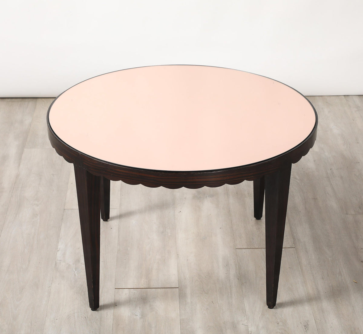Italian Wood and Rose Gold Glass Scalloped Coffee Table, circa 1950