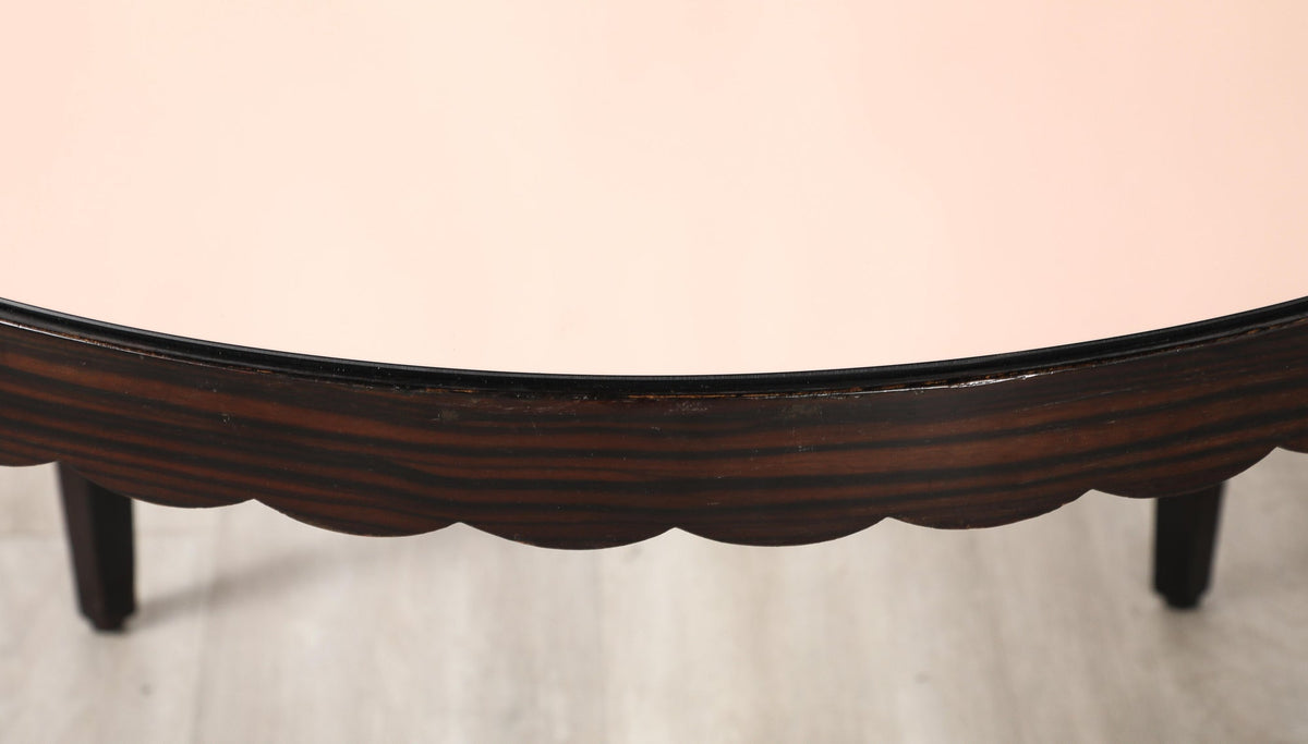 Italian Wood and Rose Gold Glass Scalloped Coffee Table, circa 1950