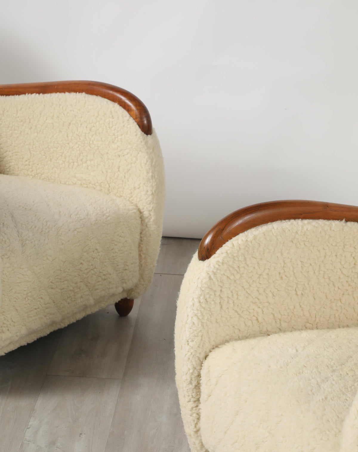 Osvaldo Borsani Lounge Chairs, Sheepskin & Oak, Art Deco, Circa 1945