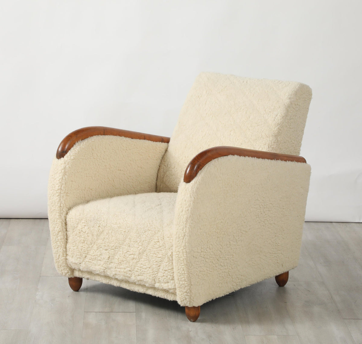 Osvaldo Borsani Lounge Chairs, Sheepskin & Oak, Art Deco, Circa 1945