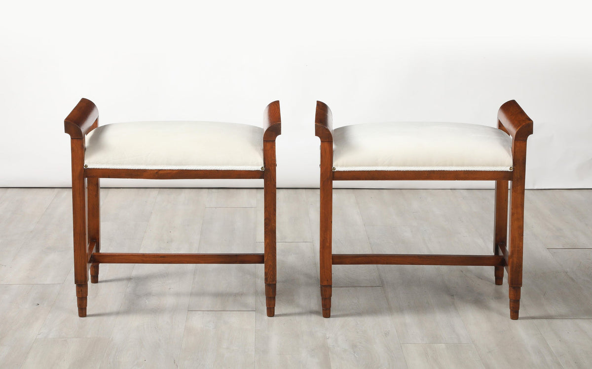 Italian Carved Walnut Stools, Art Deco, 1940