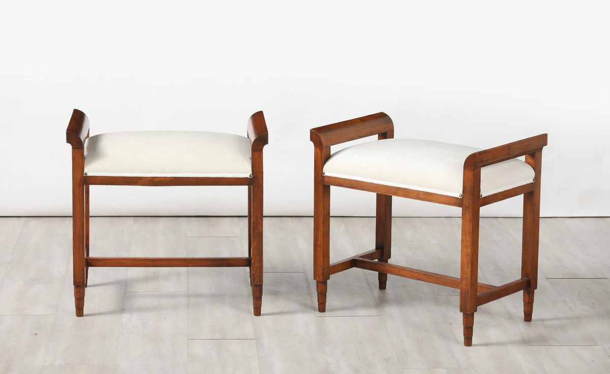 Italian Carved Walnut Stools, Art Deco, 1940