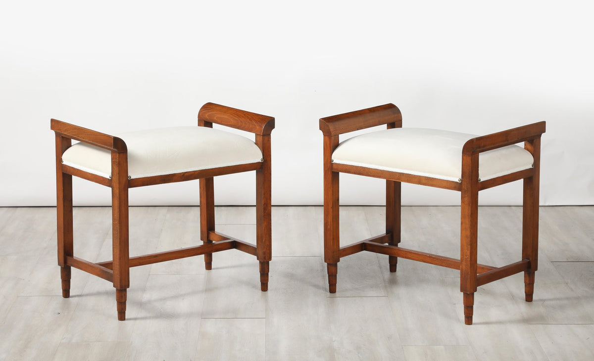 Italian Carved Walnut Stools, Art Deco, 1940