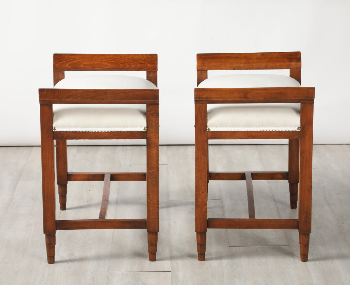 Italian Carved Walnut Stools, Art Deco, 1940