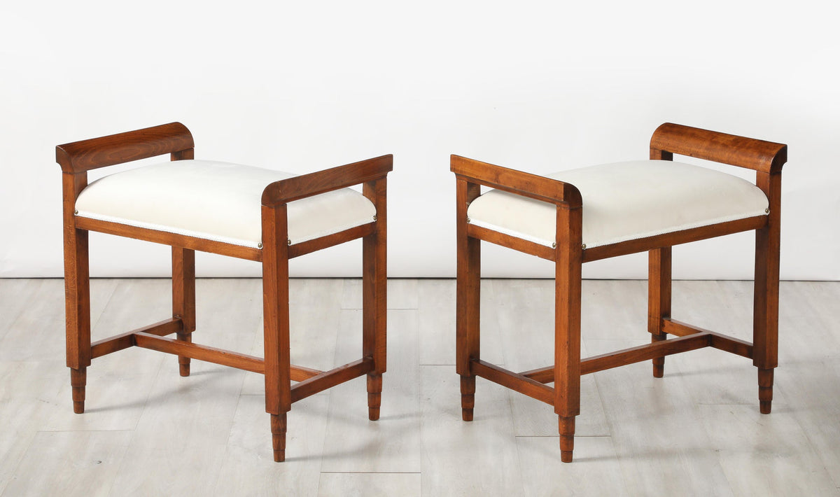 Italian Carved Walnut Stools, Art Deco, 1940