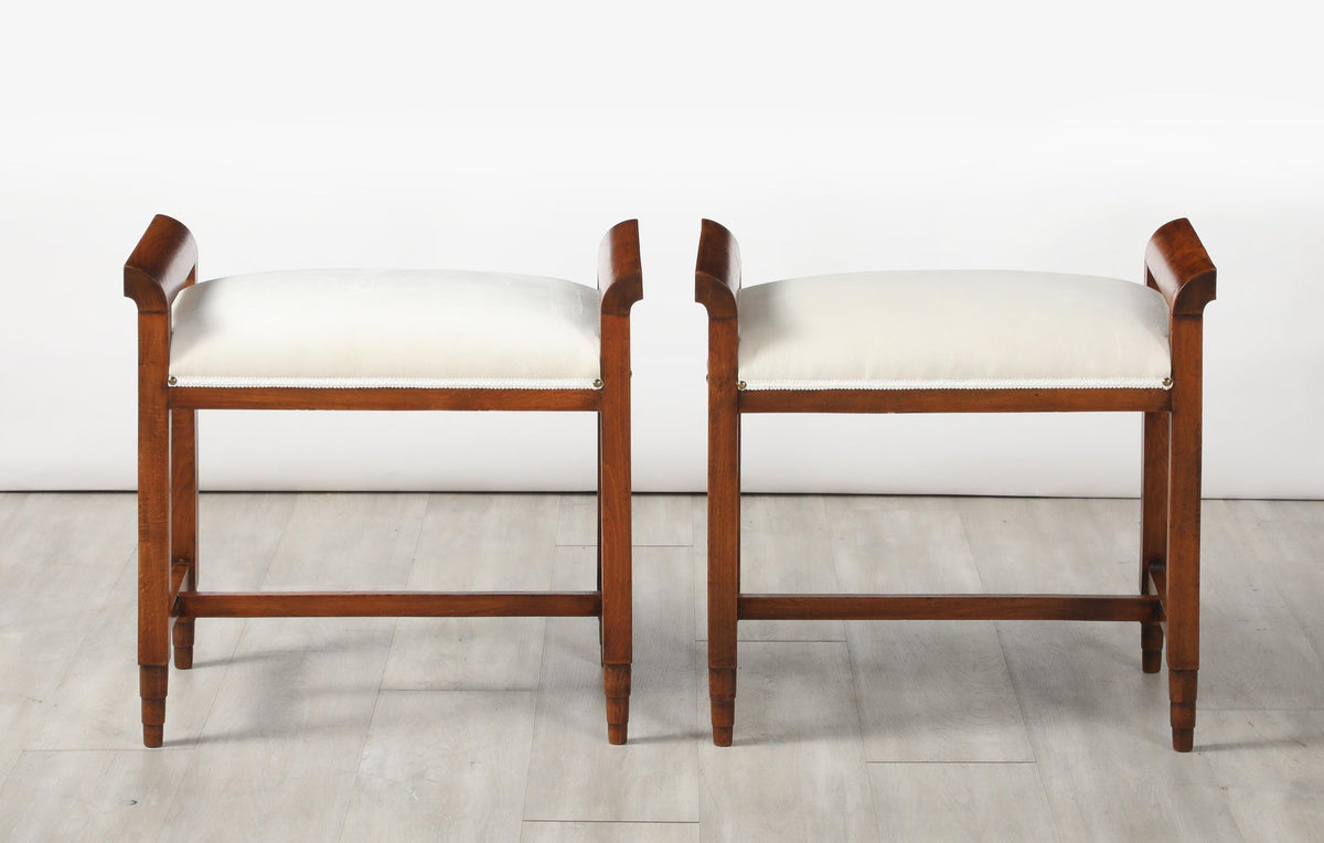 Italian Carved Walnut Stools, Art Deco, 1940