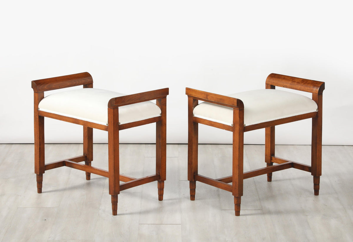 Italian Carved Walnut Stools, Art Deco, 1940