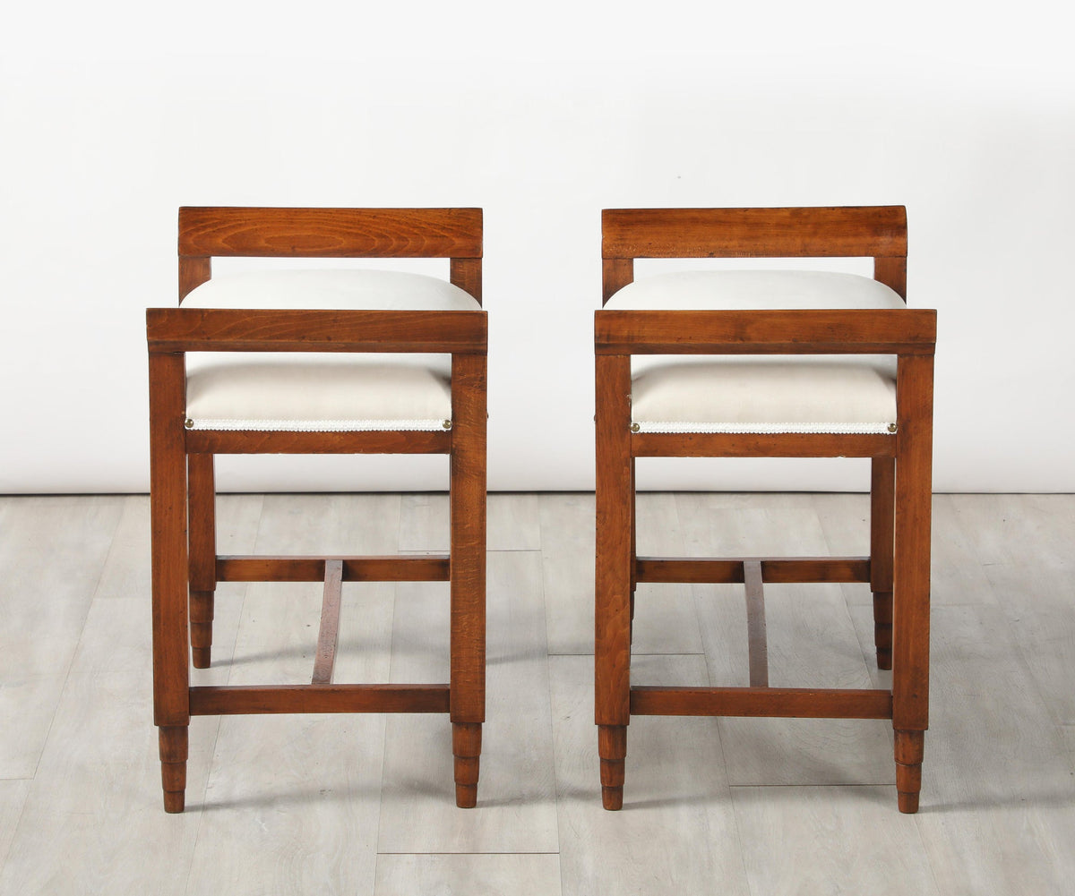 Italian Carved Walnut Stools, Art Deco, 1940