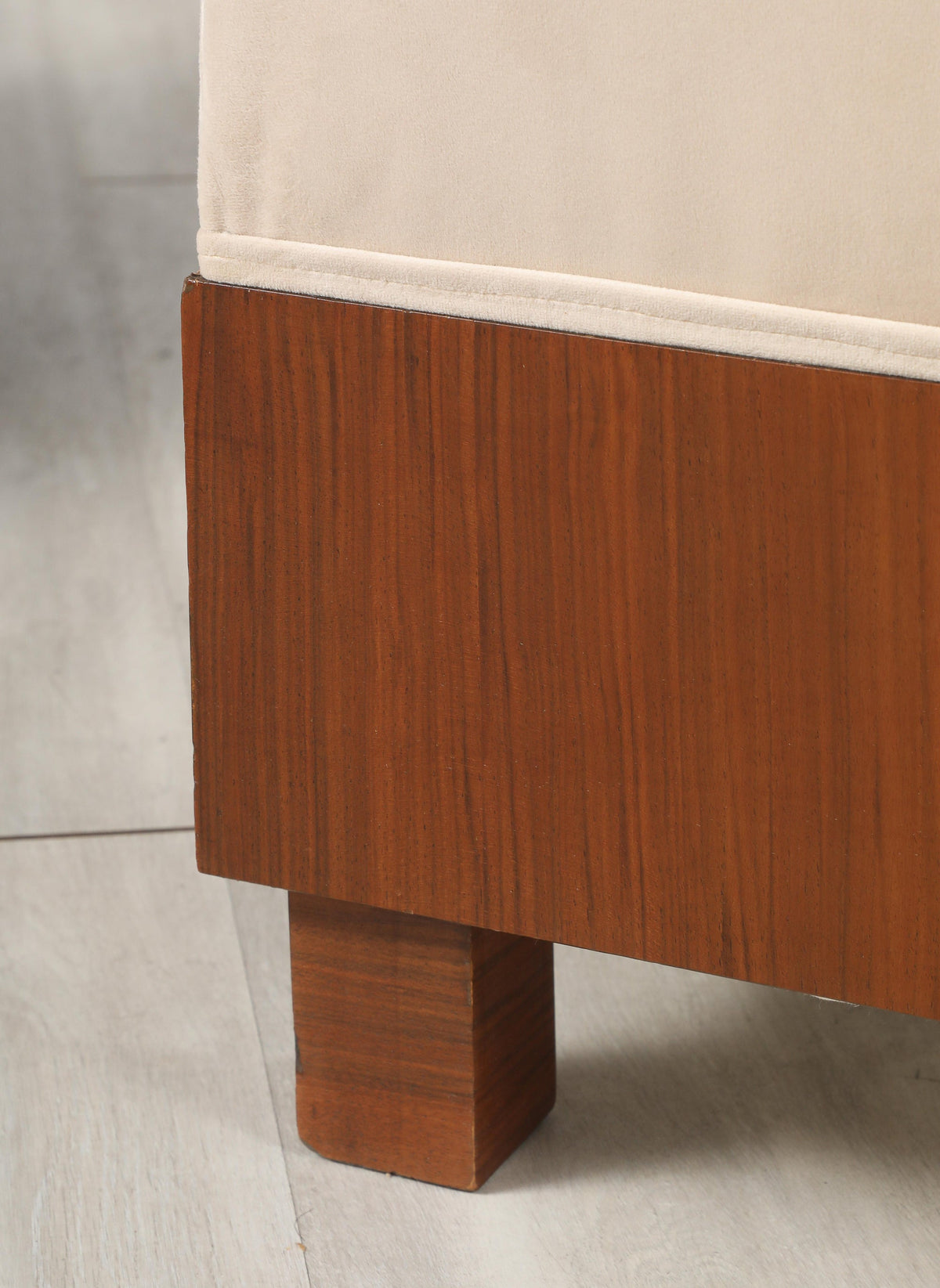 Mid-Century Modern Walnut Square Stools with Cream Upholstered Seat