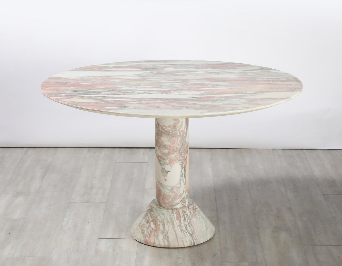 Italian 1970s Marble Center Table with Pink Veining, 47\" Diameter